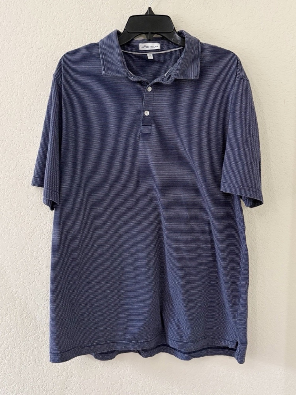 Peter Millar Size XL Mens Knit Polo Shirt Silk Blend Bue Striped Short Sleeves